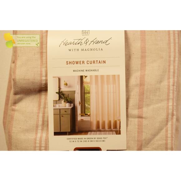 Hearth & Hand with Magnolia Vertical Stripe Shower Curtain Beige/Blush* - Picture 2 of 5